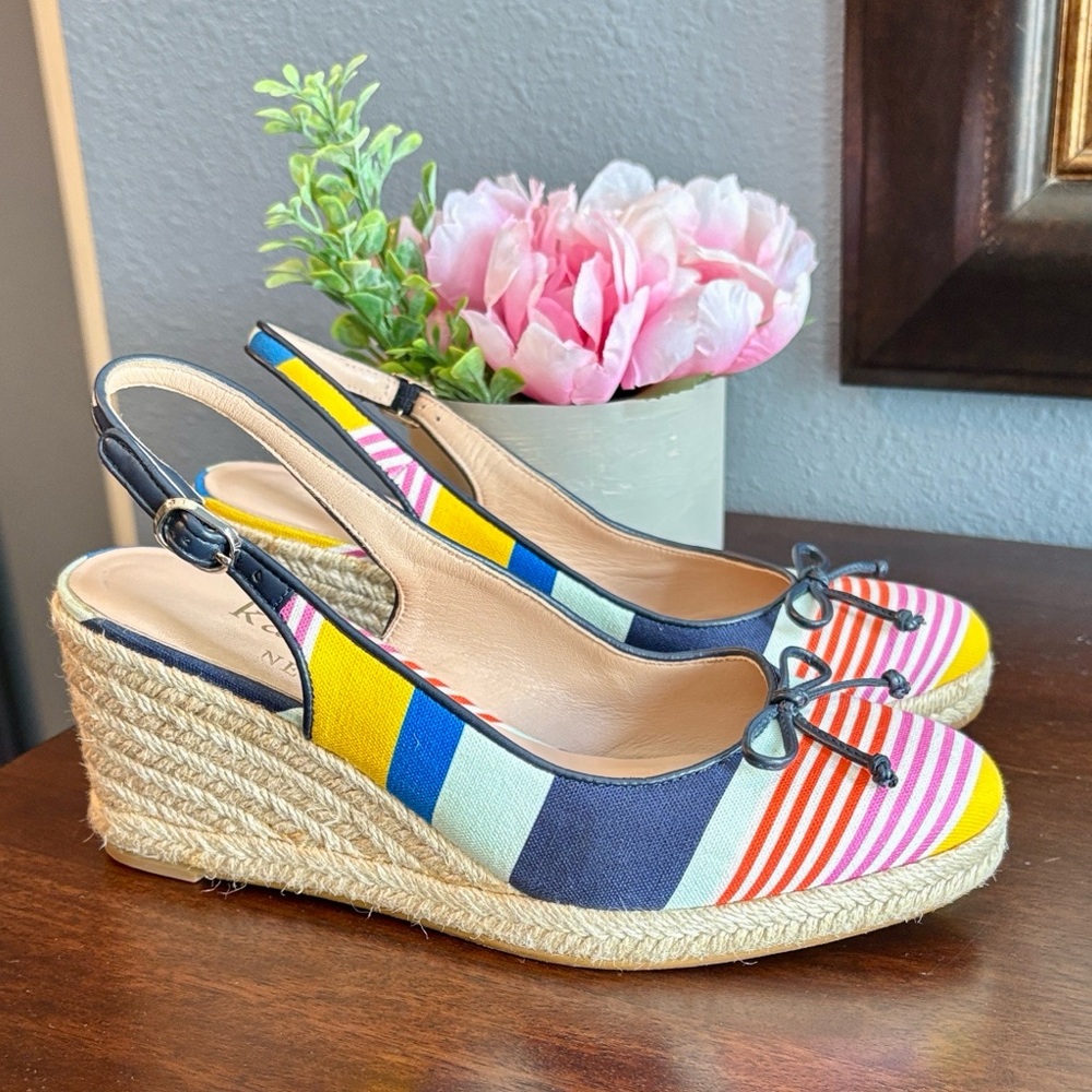 Size 7.5 Kate Spade Striped Multicolor Espadrille Wedge Slingback - Women's - Picture 3 of 16